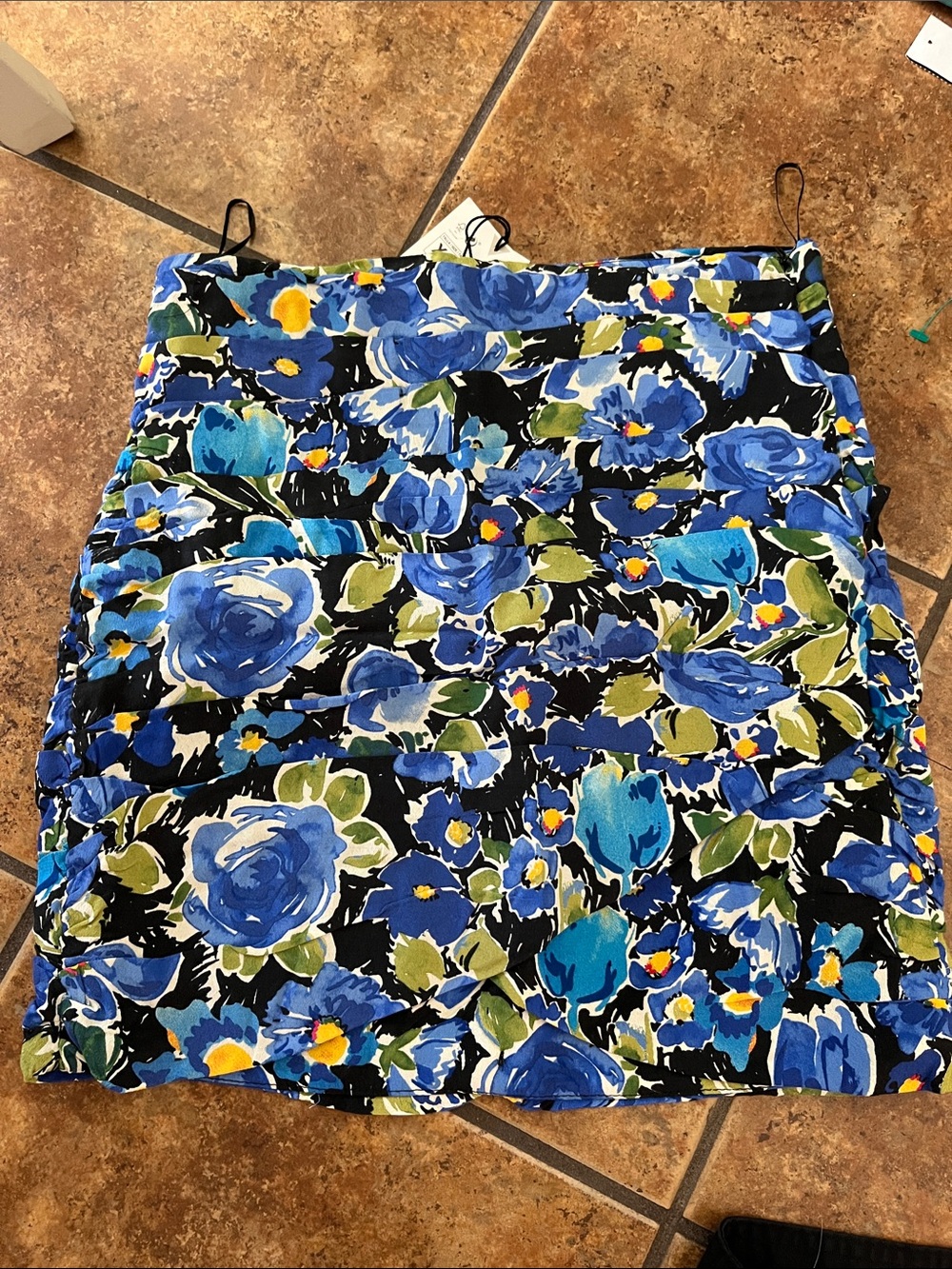 Zara Mini Tiered Skirt Size XS NWT Blue Green Floral